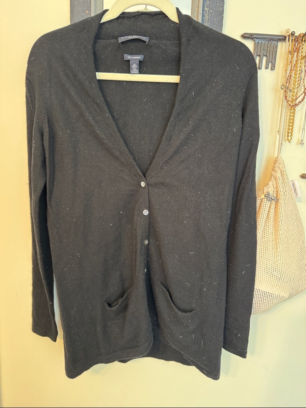 Banana Republic Cashmere Black V-Neck Button Cardigan